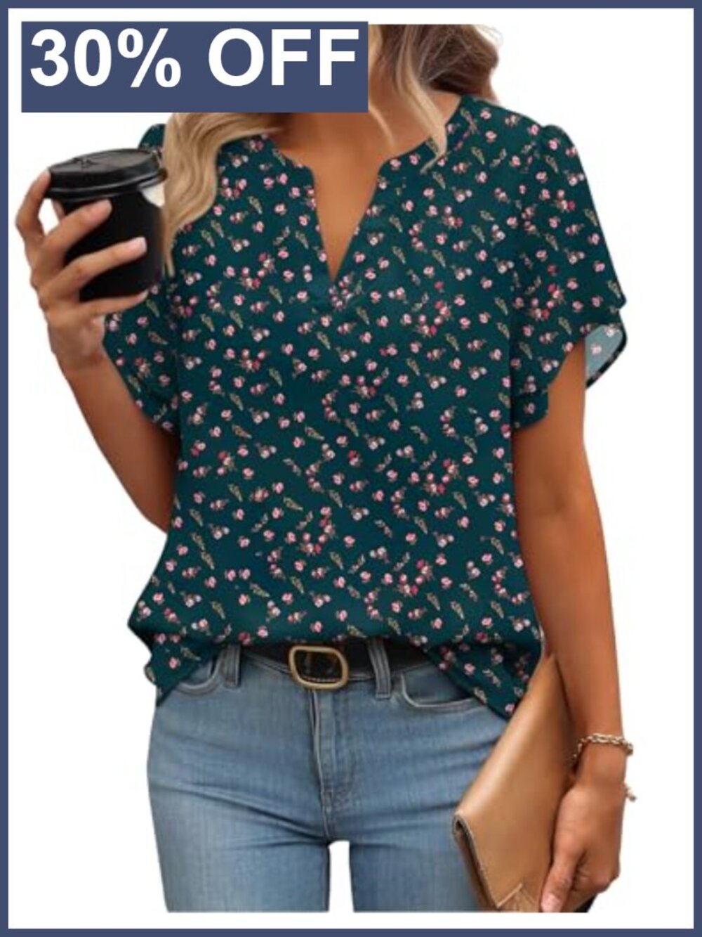 Zeagoo Womens Floral Chiffon Blouse Petal Sleeve V Neck Work Top